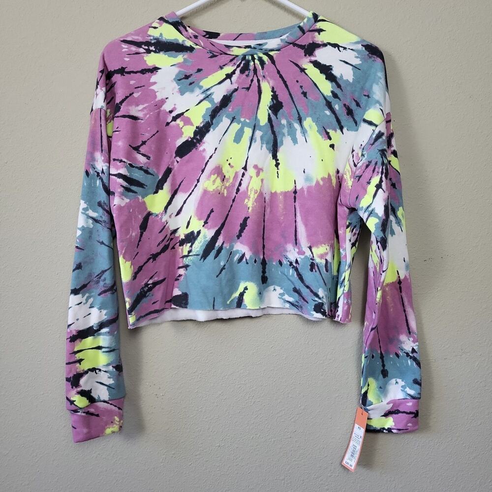 Colsie Womens Pink Tie Dye Long Sleeve Pullover Cropped Sweatshirt‎ Size XS